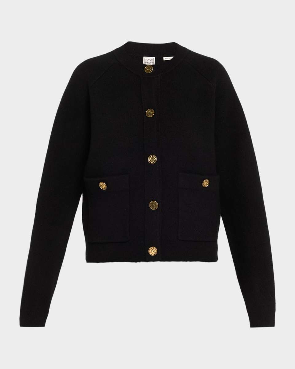 Cashmere-Wool Hammered Button Cardigan